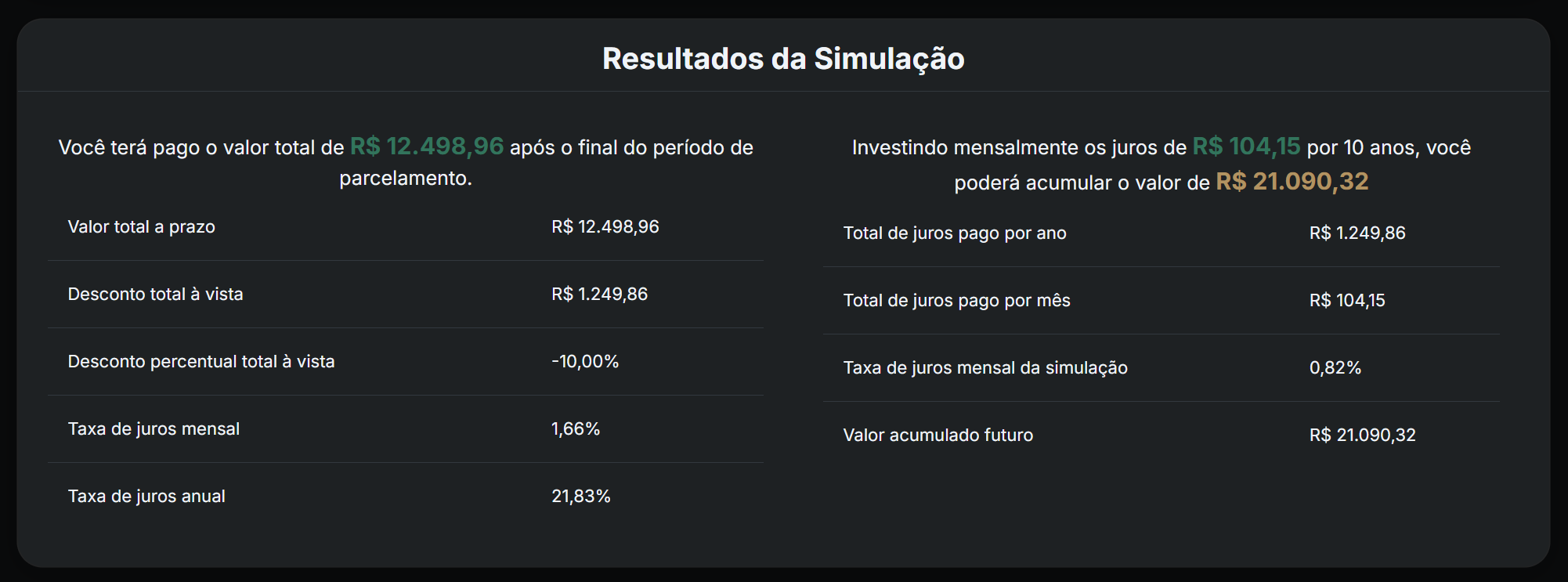 Simulador de pagamento de parcelas