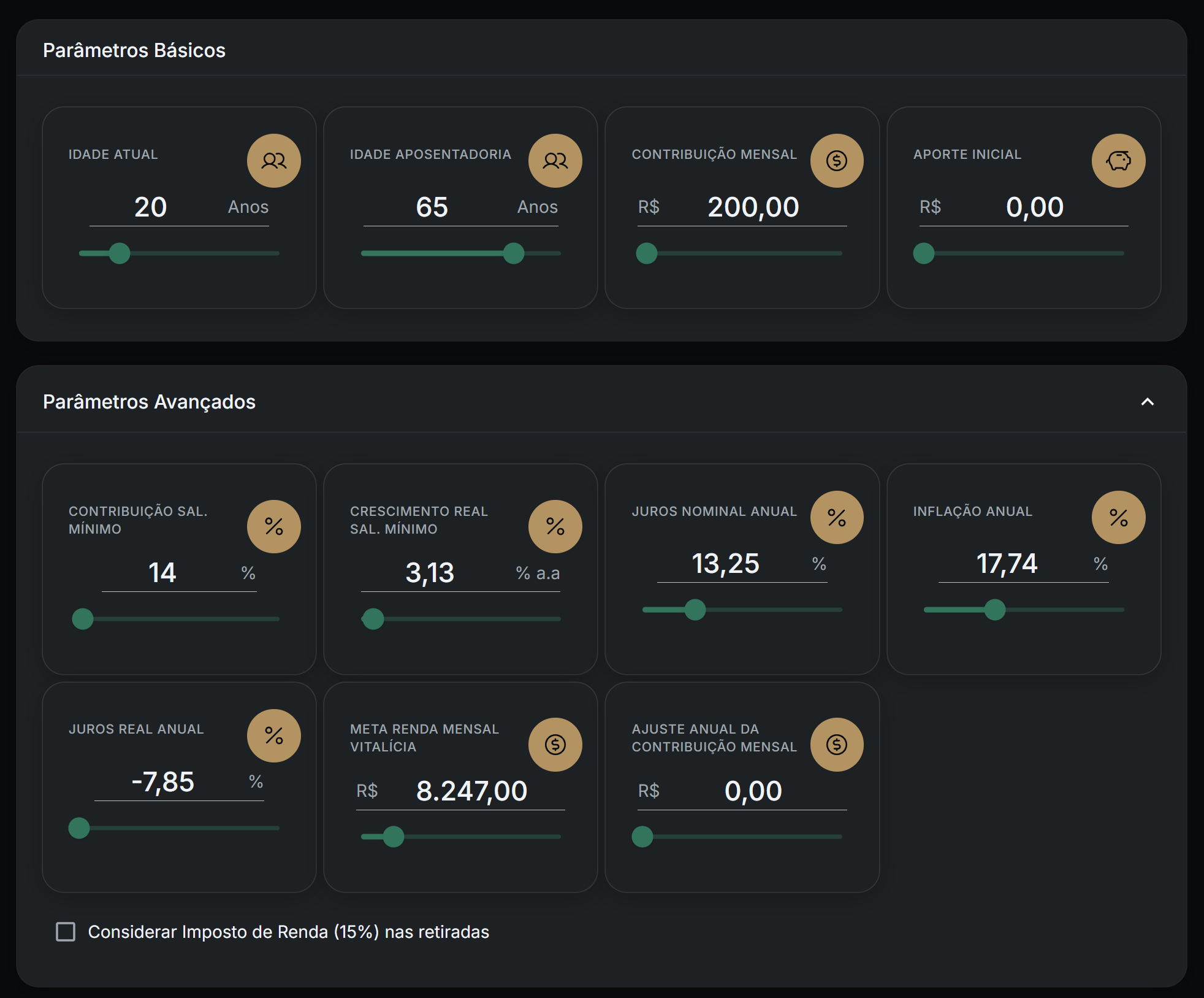 Parâmetros para projeção de renda futura para aposentadoria